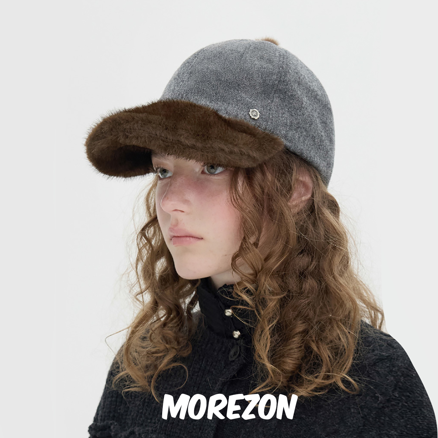 MOREZON【Brown hat Fur Brim Point Cap】25AW皮草拼接报童帽子