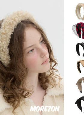 MOREZON【Brown hat Fluffy Pom Pom】25AW秋冬泡泡宽边发箍发饰