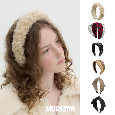 MOREZON【Brown hat Fluffy Pom Pom】25AW秋冬泡泡宽边发箍发饰