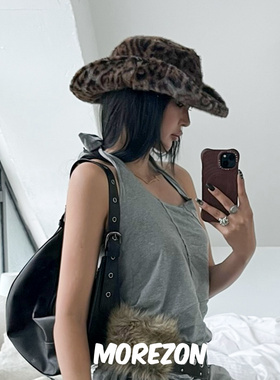MOREZON【AWESOME NEEDS FEDORA HAT】25AW毛绒仿皮草豹纹礼帽女