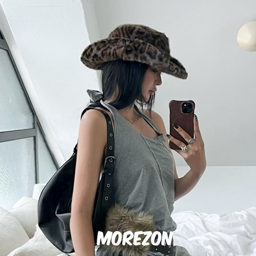 MOREZON【AWESOME NEEDS FEDORA HAT】秋冬毛绒仿皮草豹纹礼帽女