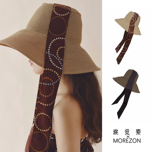 MOREZON【埃觅索】26春夏新款小众潮人个性长飘带大檐度假遮阳帽