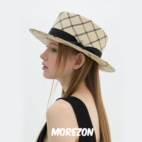 MOREZON【Brown hat Jama Boater Hat】25SS精致菱格纹托奎拉草帽