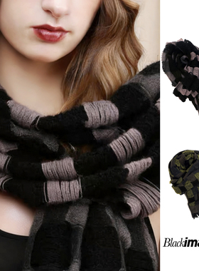 MOREZON【black imagine6】25AW秋冬暗黑浮线撞色羊毛针织围巾女