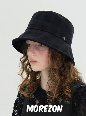 MOREZON【Brown hat Reversible Bucket Hat】秋冬双面格纹渔夫帽