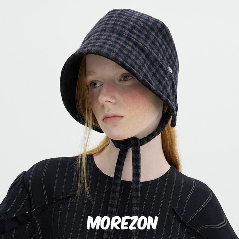 MOREZON【Brown hat Etolile Bonnet】25潮人系带双面格纹侍女帽