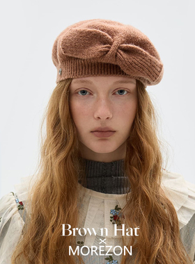 MOREZON【Brown hat Bow Knit Beret】26秋冬针织蝴蝶结贝雷帽子