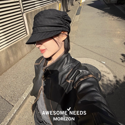 MOREZON【AWESOME NEEDS BELLBOY CAP】26春夏手捏褶皱凹型报童帽