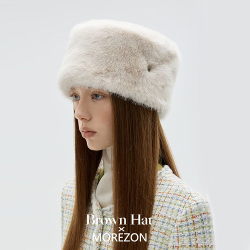 MOREZON【Brown hat Fur Pillbox】26秋冬新款潮人仿皮草药盒帽子