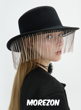 MOREZON【Brown hat Iconic Flat Top Hat】秋冬羊毛呢流苏礼帽女