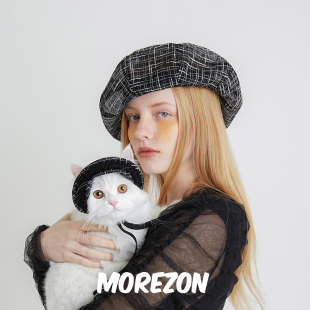 Summer hat Brown 潮人拼色贝雷帽子 Beret 夏季 Tweed MOREZON