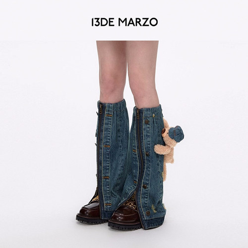 MOREZON【13DE MARZO】秋冬新款潮人可爱牛仔假两层腿套贝雷帽女