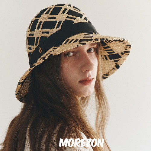 MOREZON【SHINJEO Rosie】24春夏新款拉菲草格纹编制大檐遮阳帽子
