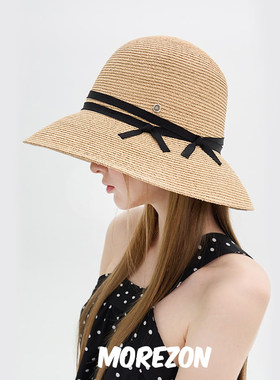 MOREZON【Brown hat Miu Summer Wide Hat】双蝴蝶结大檐遮阳草帽