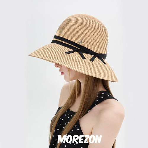 MOREZON【Brown hat Miu Summer Wide Hat】双蝴蝶结大檐遮阳草帽