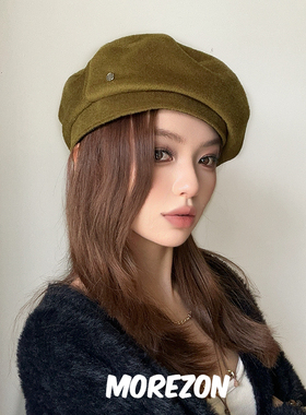 MOREZON【ETRE PAR LEE】25AW秋冬新款潮人休闲芥末绿平顶贝雷帽