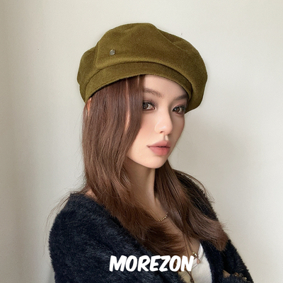 MOREZON【ETRE PAR LEE】25AW秋冬新款潮人休闲芥末绿平顶贝雷帽