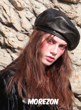 MOREZON【Brown hat Lamb Skin beret】时尚潮人造型羊皮贝雷帽子
