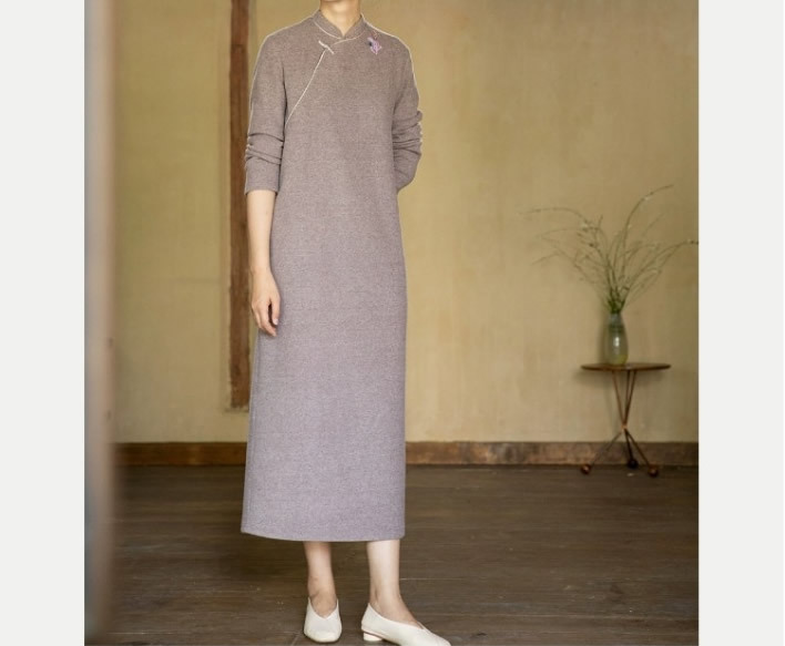 秋冬绒面刺绣中式改良旗袍连衣裙