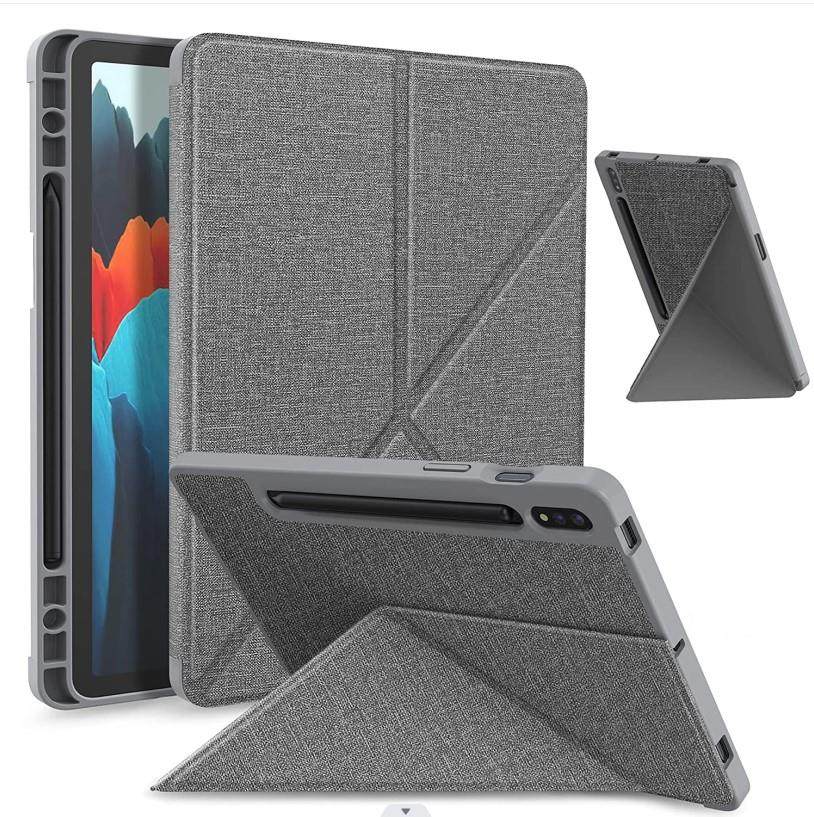 适用于Samsung Tab S7+ S7 FE S8+ Case Cover w/ Pencil Holder保护套SM-T870防摔SM一T875硅胶软壳全包笔槽