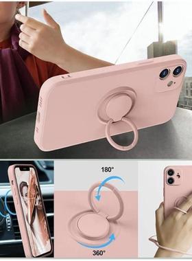 适用于iPhone11 12 13 14 15 Pro Max Silicone Case XSMA XR X 78plus Ring Cover w/ Strap硅胶指环手机套
