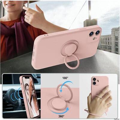 适用于iPhone11 12 13 14 15 Pro Max Silicone Case XSMA XR X 78plus Ring Cover w/ Strap硅胶指环手机套