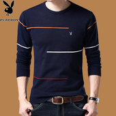 圆领长袖 针织打底衫 t恤春秋季 爸爸上衣服体恤羊毛衫 薄款 中年男士