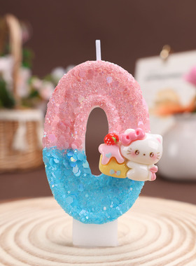 HelloKitty生日蜡烛粉色蓝色亮片数字造型营造氛围装饰数字蜡烛