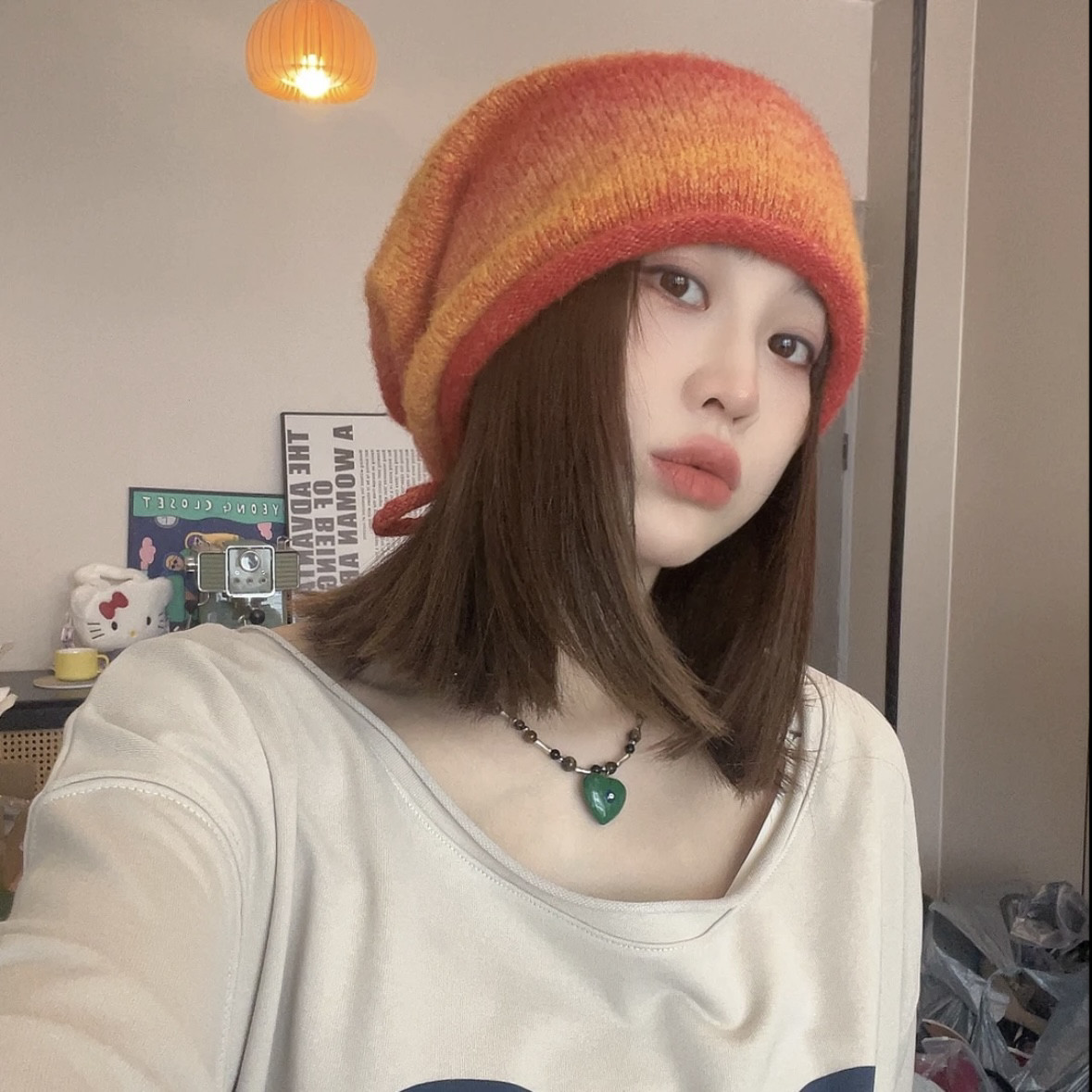 秋冬韩版慵懒风堆堆帽子女彩虹渐变色针织帽显脸小包头冷帽保暖