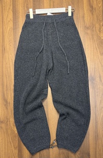 外贸出口韩国订单女士100%羊毛针织休闲裤秋冬弯刀裤松紧腰收腿