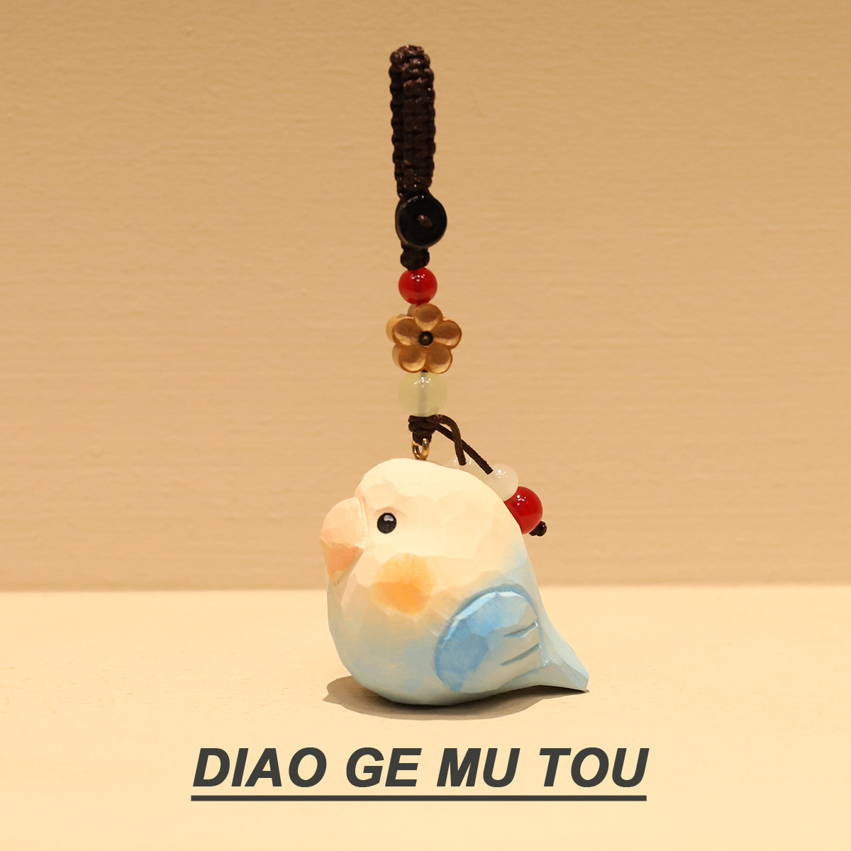 手工木雕小鸟蓝色鹦鹉钥匙扣汽车钥匙书包挂件挂饰送朋友创意礼物图片