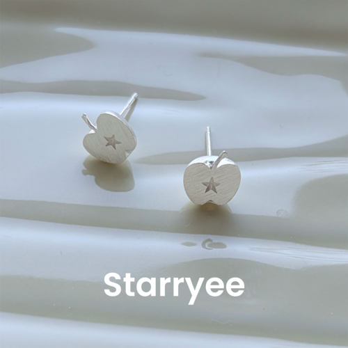 Starryee立体星星苹果银色耳钉女