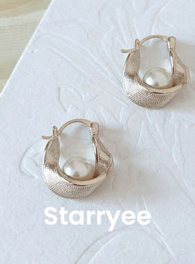 Starryee法式扭纹珍珠圈圈耳扣女