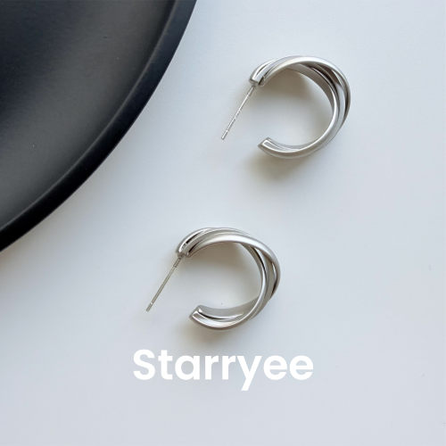 Starryee交叉线条气质枪灰色耳钉