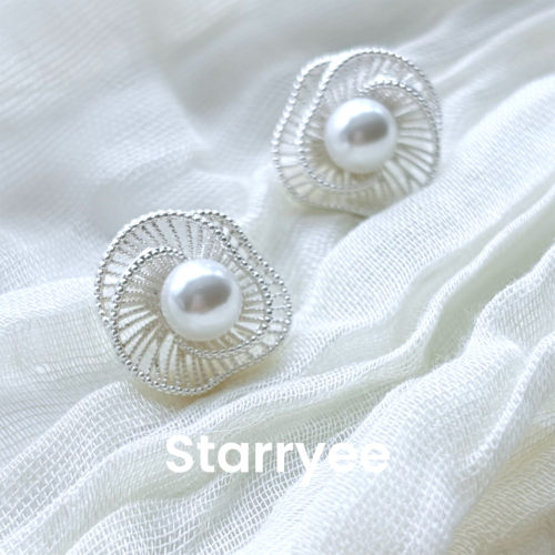 Starryee法式镂空珍珠花苞耳饰女