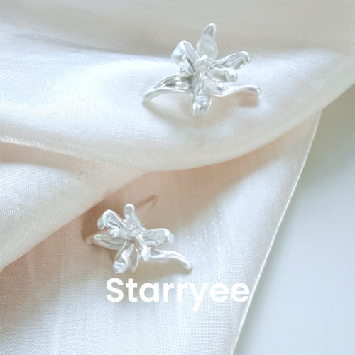 Starryee银色鸢尾花花朵耳钉女