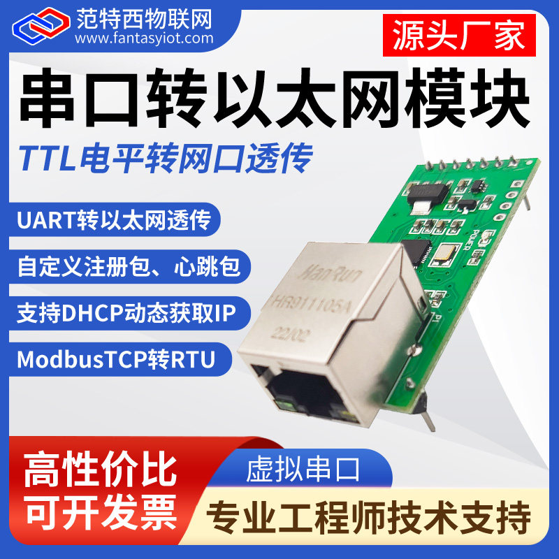 TTL串口转以太网网口透传模块ModbusTCP网关串口服务器RJ45物联网