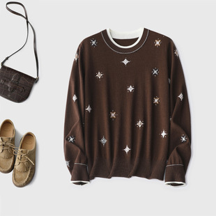 细节控无法拒绝的浪漫 星星提花假两件羊毛衫100%绵羊毛美到失语