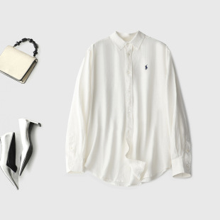 显瘦百搭春夏女 立体剪裁刺绣纯亚麻白衬衫 老钱风 松弛美学