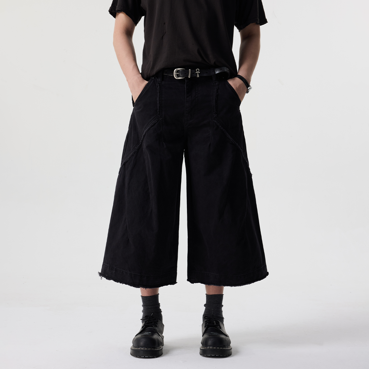 Botanica美式高街复古灰黑色七分工装短裤vintage风八分阔腿裤子