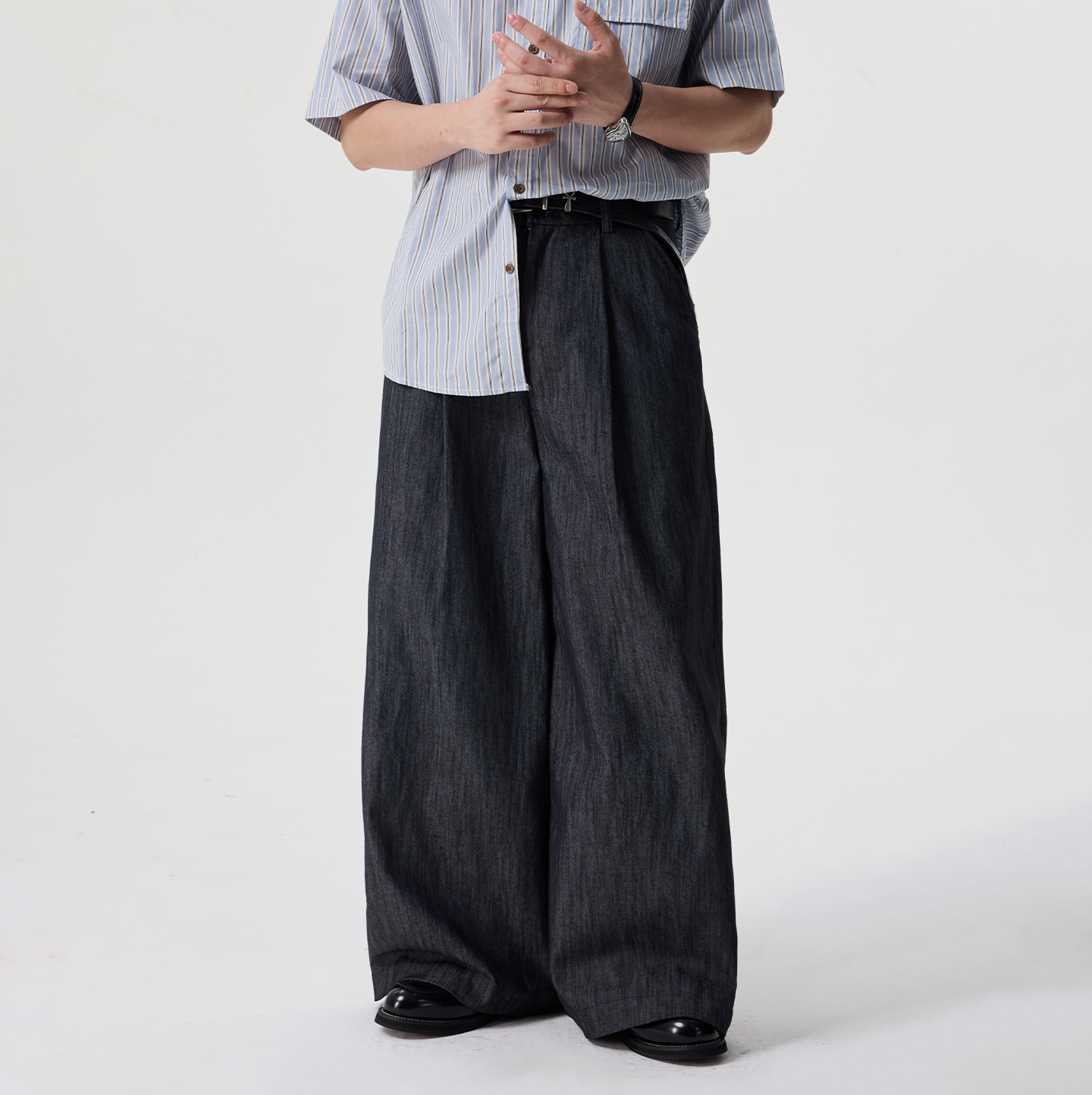 Botanica美式复古老钱深蓝仿牛仔棉麻亚麻裤子松弛拖地阔腿休闲裤