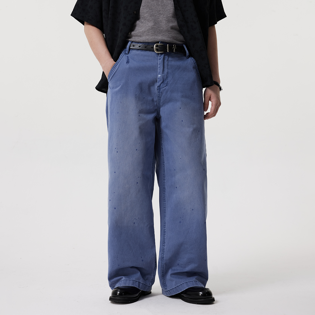 Botanica美式复古泼墨水洗做旧休闲裤子男宽松直筒显瘦伐木法工裤