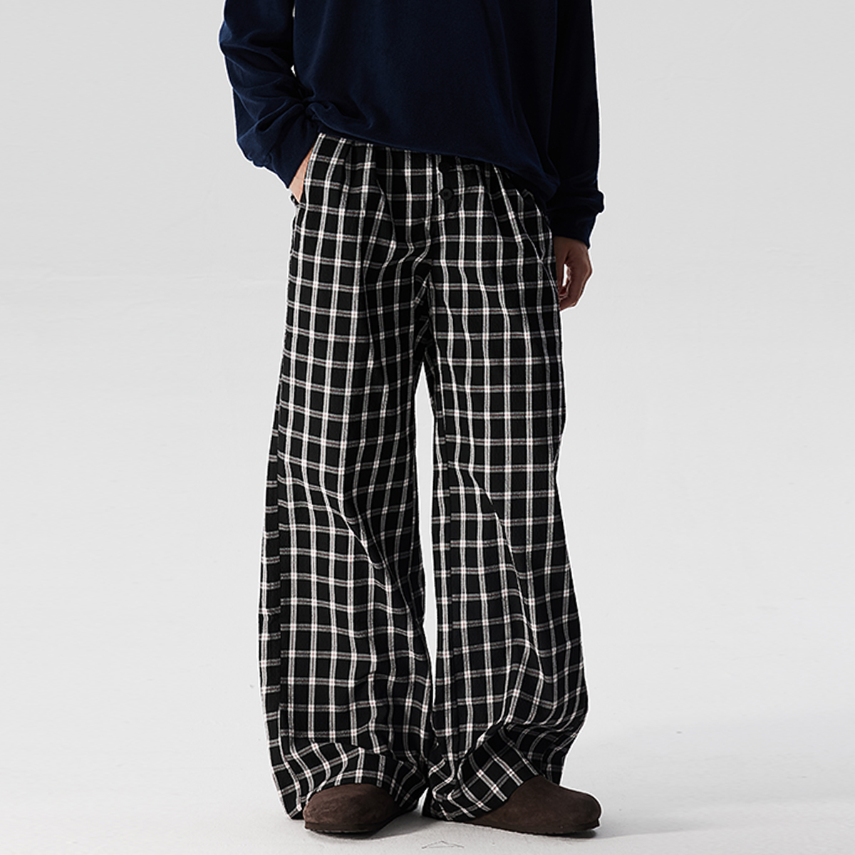 Botanica美式黑白格子阔腿裤复古高街vibe休闲oversize慵懒风裤子