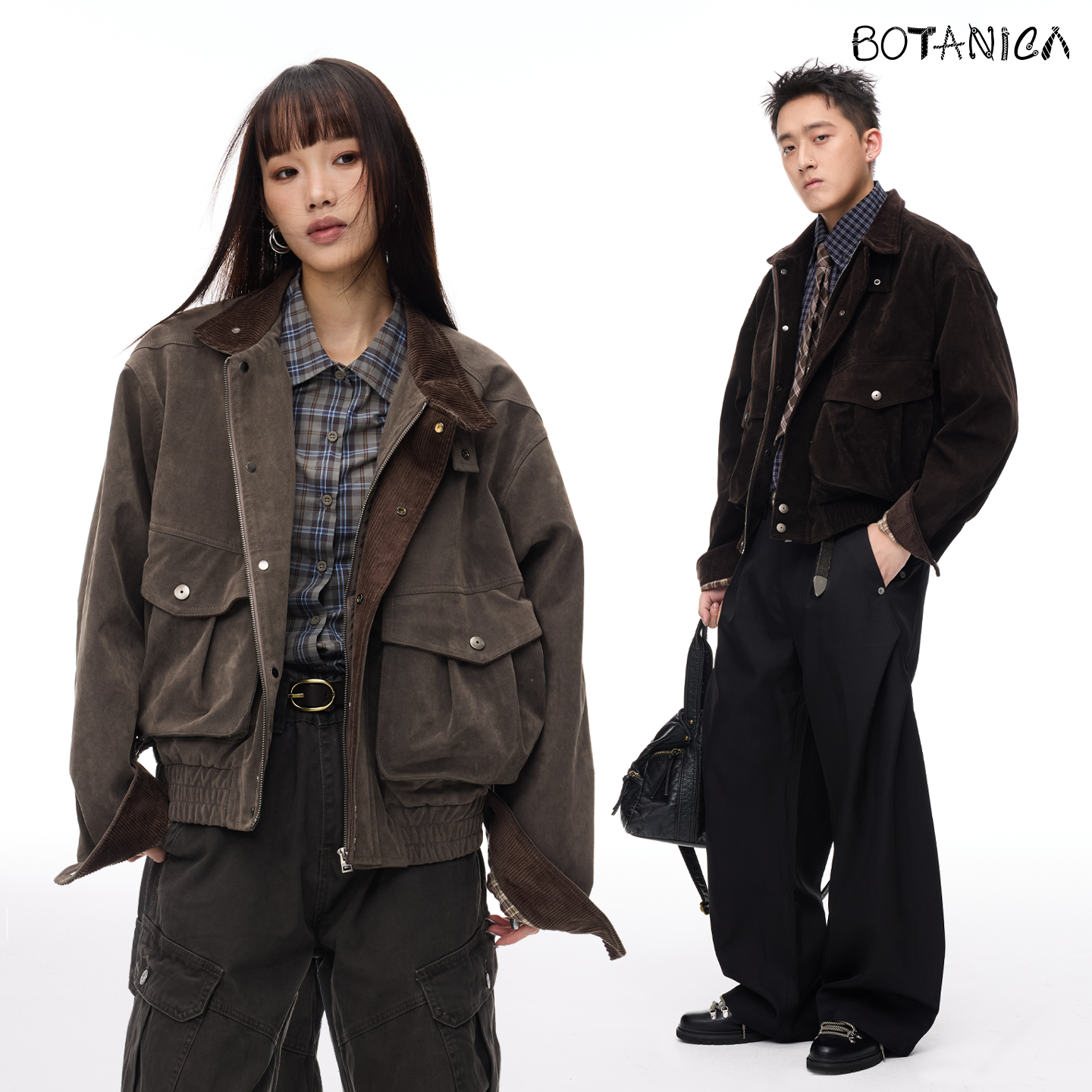 Botanica美式复古浅棕咖色麂皮翻领口袋夹克秋cleanfit短宽款外套