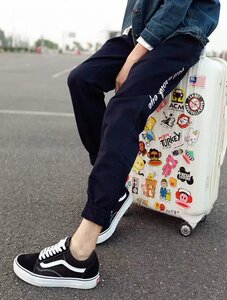 秋季主推款量大从优大码男装修身英文刺绣束脚哈伦休闲裤K105-P14图片