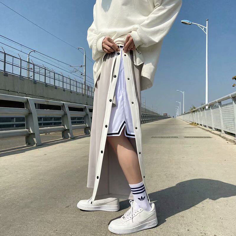裤子男潮流阔腿裤直筒裤全开侧排扣裤宽松篮球运动裤KZ17-P25,女装休闲裤,星座1703A