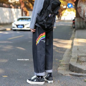 彩虹牛仔裤男潮牌宽松直筒休闲百搭秋季潮流长裤DF102-P30图片