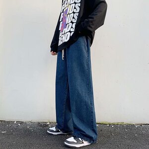 21年港风ins秋季宽松牛仔裤青少年潮流束脚抽绳九分裤CN364图片