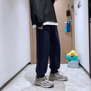 2021新款裤子男港风男士潮流坠感毛呢宽松西裤男休闲长裤A479-P25图片
