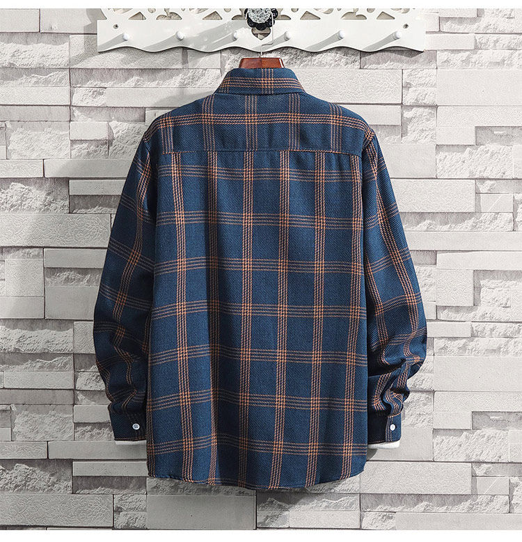 2021秋季长袖衬衫男港风休闲学生格子百搭潮流衬衣外套C9040-P30,男装衬衫,星座1703A